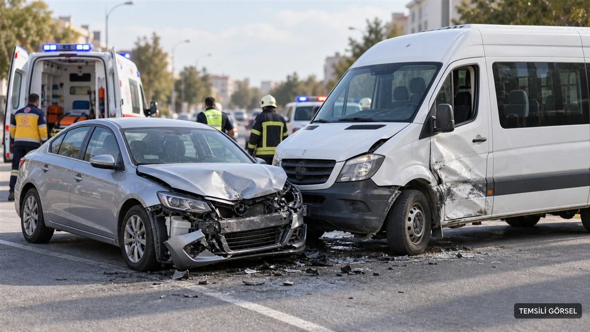 Yahşihan’da otomobil ile minibüs çarpıştı: 1’i çocuk 6 yaralı